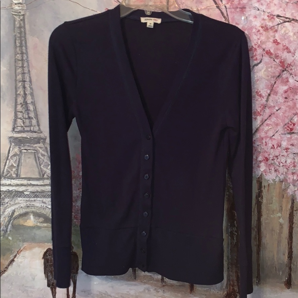 Zenana Outfitters Deep Plum Navy Cardigan Girls Sweater sz Youth 12 EUC